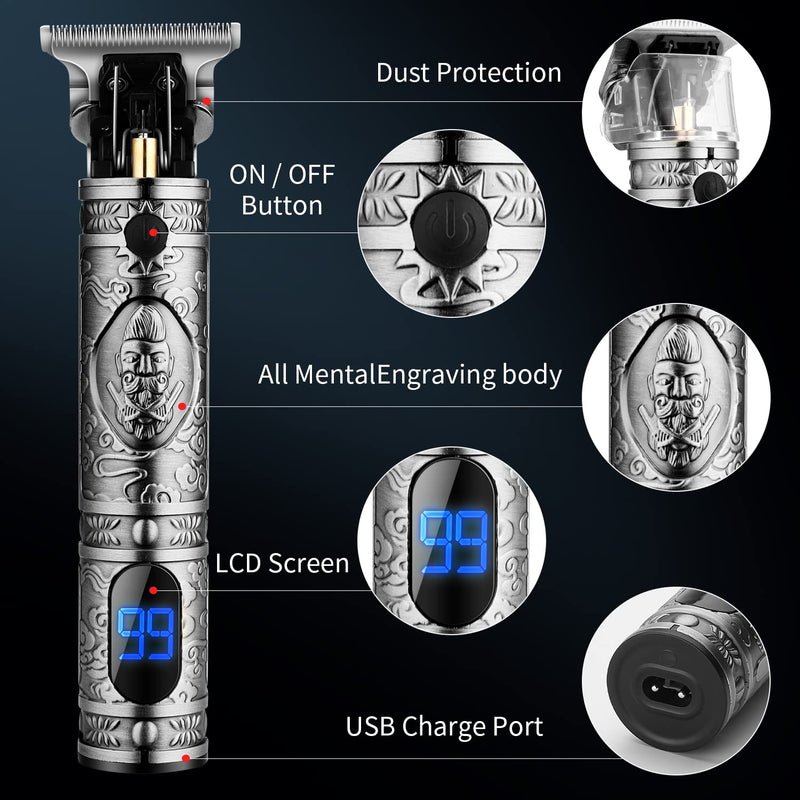 [Australia] - Hair Clippers for Men with Replacement Blade, Professional Hair Trimmer for Barber, T-Blade Edgers Clippers, Close-Cutting Trimmers, Cordless Clippers for Hair Cutting Grey 
