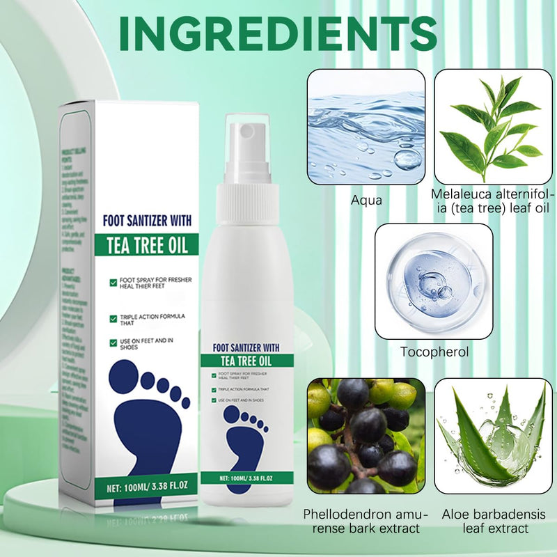 2pcs Foot Spray with Tea Tree Oil, Tea Tree Oil Foot Spray, Foot & Shoe Freshness, Clear Foot Sanitizer Spray, Quick-Drying and Travel-Friendly, 100ml/3.38fl.oz