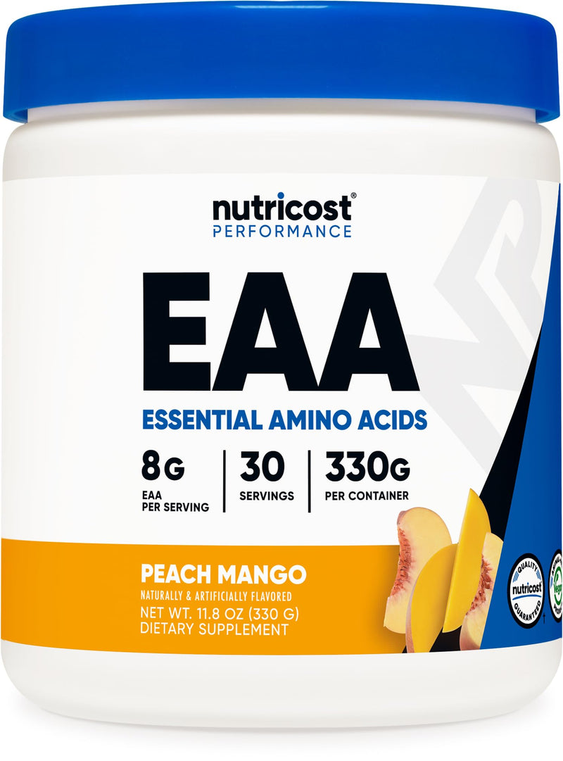 Nutricost EAA Powder 30 Servings (Peach Mango) - Essential Amino Acids - Non-GMO, Gluten Free, Vegetarian Friendly Peach Mango 30 Servings (Pack of 1)