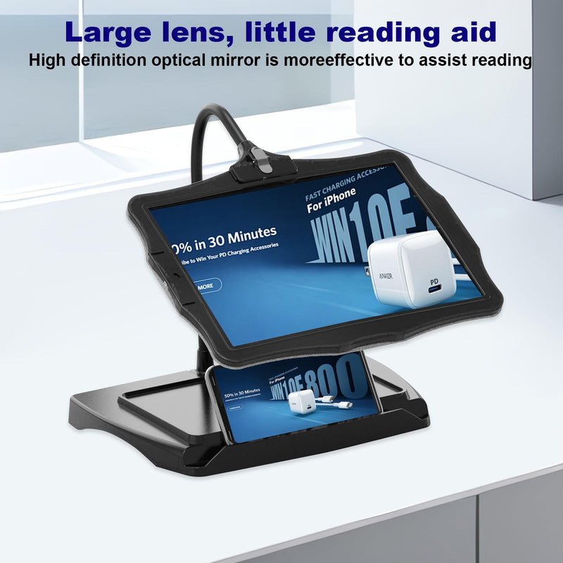 [Australia] - 10X Square Magnifying Glass with Light and Stand, Real Glass LED Illuminated Magnifying Glass, 5 Color Modes Continuously Dimmable, Hands-Free Mag Desk Lamp with Clamp for Reading Craft Hobby Closing Work, Black 8079-2 