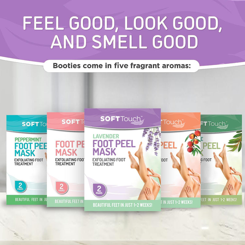Dermora Soft Touch Foot Peel Mask - Pack of 2 Feet Peeling Masks for Dry, Cracked Heels & Calluses - Exfoliating Foot Mask Peel for Baby Soft Skin, Lavender | Botanical Extracts, Fits Most Sizes Up to Men's 11, 60-Minute Wear Time, Helps Remove Dry, Ro...