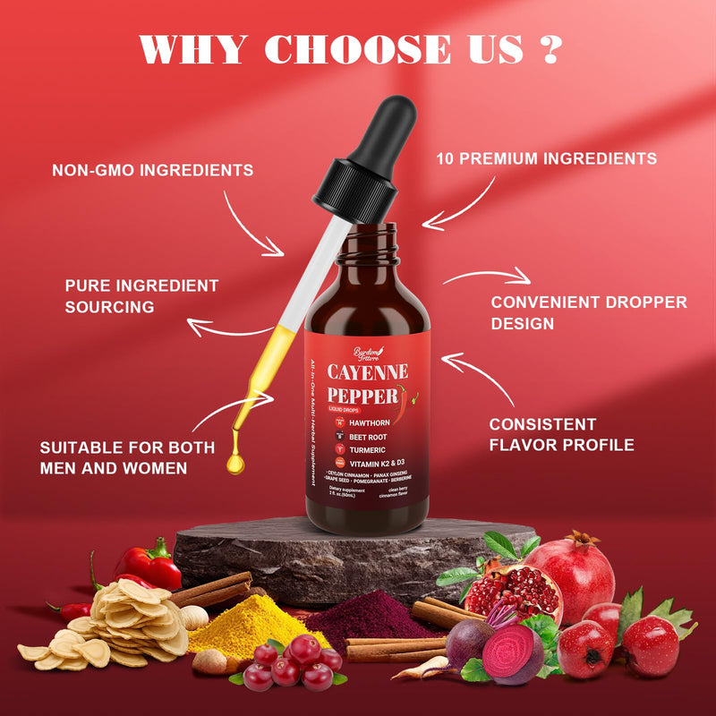 [Australia] - Premium Cayenne Pepper Drops Supplement with Hawthorn, Beet Root, Turmeric, Vitamin K2 & D3, Ginseng, Ceylon Cinnamon ‚Äì Capsaicin Supplements for Wellness Support - 4 OZ 