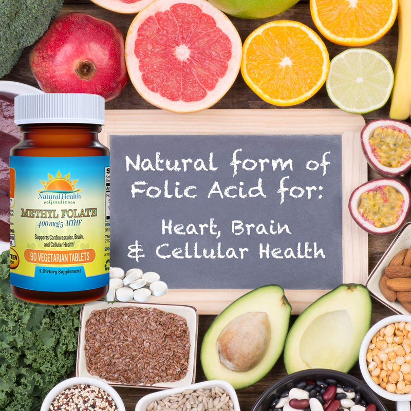 Folate 400 mcg 5-MTHF (667 mcg DFE) Methylfolate | Active Vitamin B9 Supplement: Smart Choice for Heart & Brain Development vs Synthetic Folic Acid