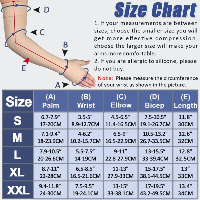 [Australia] - beister Lymphedema Medical Compression Arm Sleeve with Gauntlet for Men & Women (Single), 20-30 mmHg Full Arm Support with Dot Silicone Band, Graduated Compression Arm Brace for Swelling, Arthritis Beige Large 