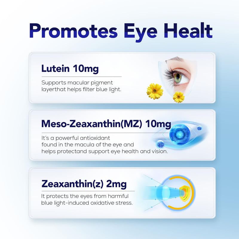 [Australia] - Eye Supplement - Lutein 10mg, Meso-Zeaxanthin 10mg, Zeaxanthin 2mg - Eye Vitamins Supports Vision, Blue Light Protection & Macular Health - Natural Antioxidant Formula | 90 Softgels 