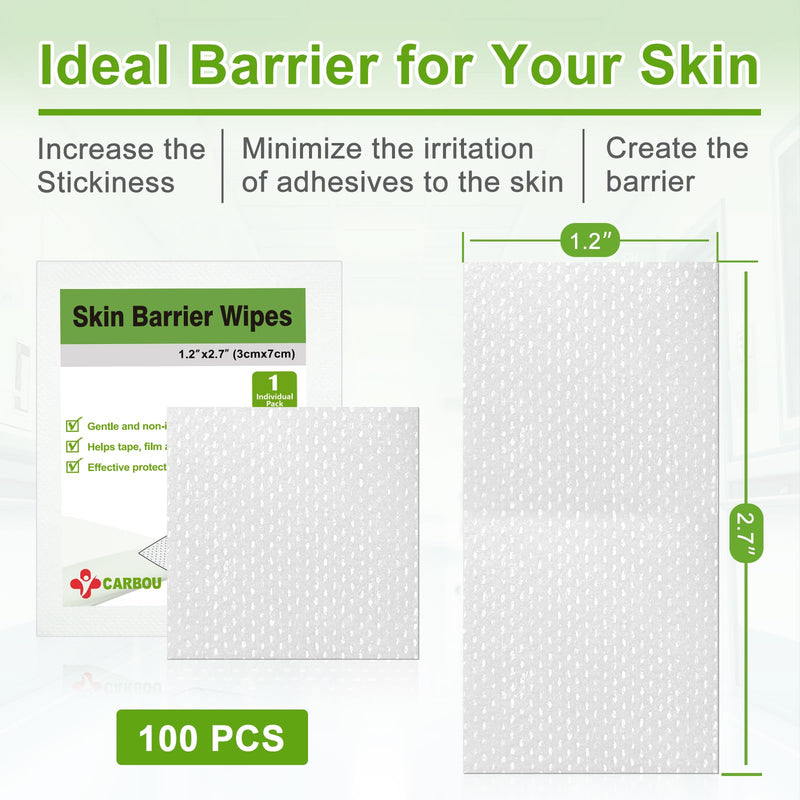 [Australia] - Carbou Skin Barrier Wipes - 100Pcs Skin Prep Wipes - Skin Adhesive Wipes to Create the Barrier Film Between Skin and Attachments, Ostomy Protective Wipes to Increase the Adhesive 