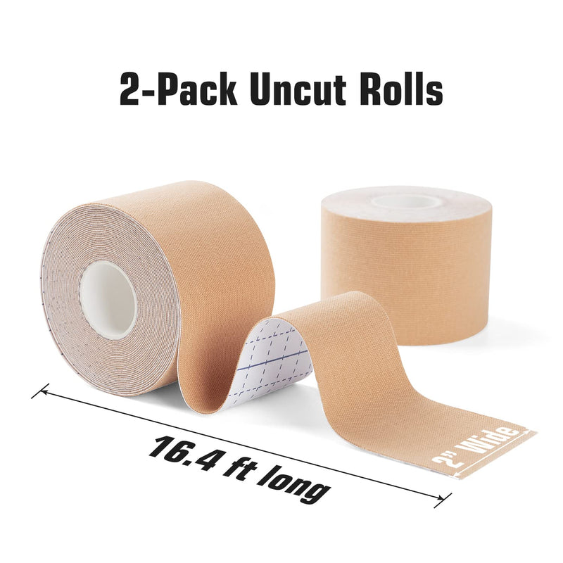 [Australia] - Kinesiology Tape (2/Pack) for Sports and Recovery, Water Resistant, Latex Free Premium Elastic Cotton Athletic Tape by Weltroice (2/Pack, 16.4FT Each, Nude) 2/Pack, 16.4FT Each 