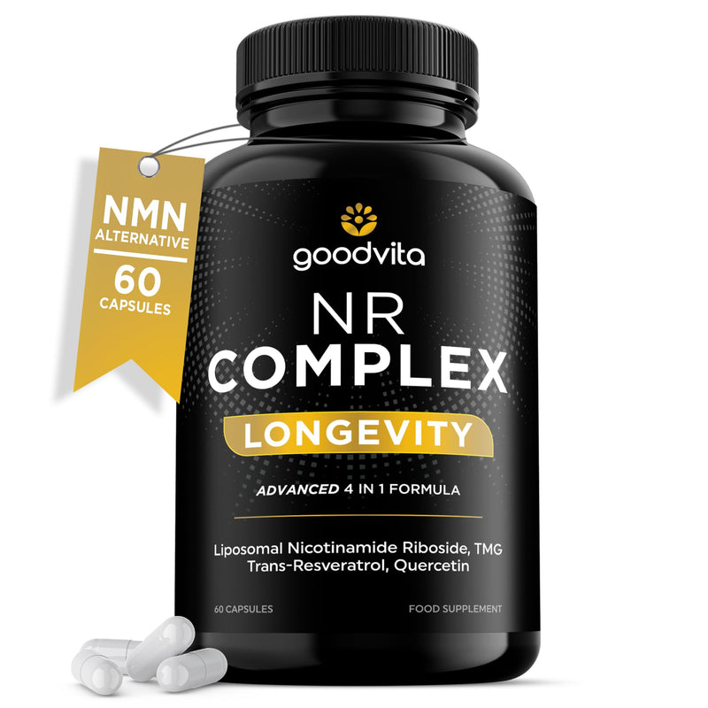 Nicotinamide Riboside NR Supplement (4 in 1 Complex) 60 Caps, 2 Months Supply | UK Made | Boost NAD+ Anti-Aging | TMG Resveratrol Quercetin | Liposomal Highest Bioavailability