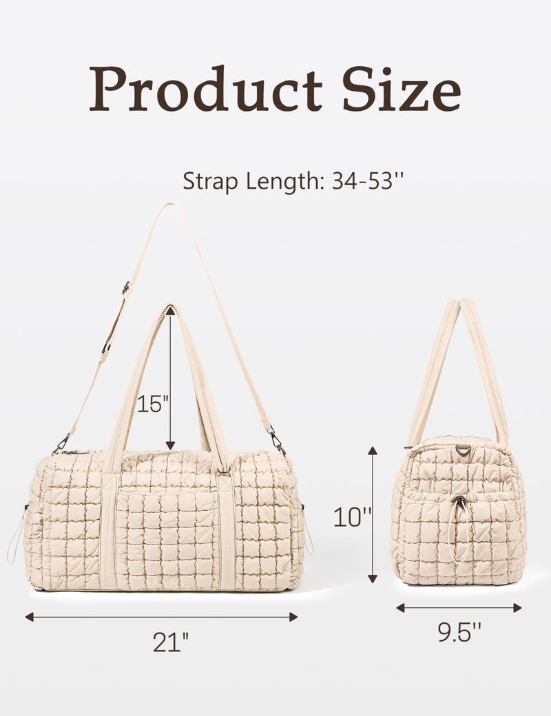 Quilted Travel Duffle Bag Puffer Weekender Bag & Quilted Makeup Bag Puffy Cosmetic Bag Cute for Women Girls