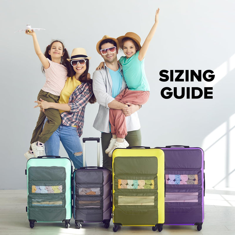 Vokelater Suitcase Organizer - Travel Luggage Organizer with Hanging Shelves & Packing Cubes - Collapsible, Portable, Carry-on, Medium, Black Black-M