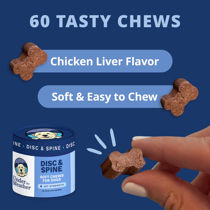 Under The Weather Pet Disc & Spine Health Chews for Dogs | Vet Formulated Dog Chews Spinal Disc Support Supplement | Ideal for Pugs French Bulldogs Dachshunds & Long-Backed Breeds with IVDD | 60 Count - PawsPlanet Australia