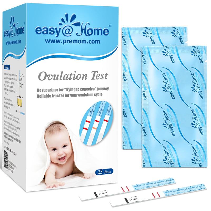 Easy@Home Ovulation Test Strips, 25 Pack Fertility Tests | Ovulation Predictor Kit, Powered by Premom Ovulation Predictor iOS and Android App, 25 LH Strips 25 Count (Pack of 1)