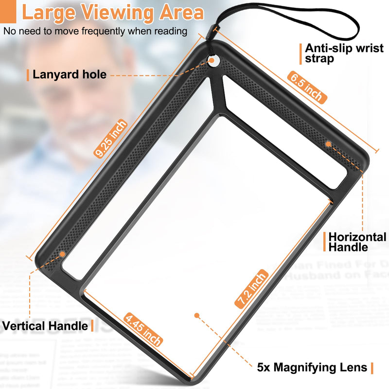 [Australia] - 5X Full Page Magnifying Glass for Reading, Lightweight Rectangular Magnifier Provides Large Book Page Viewing Area, Upgraded Handheld Magnifier for Reading Small Prints for Seniors, Low Vision 5X 