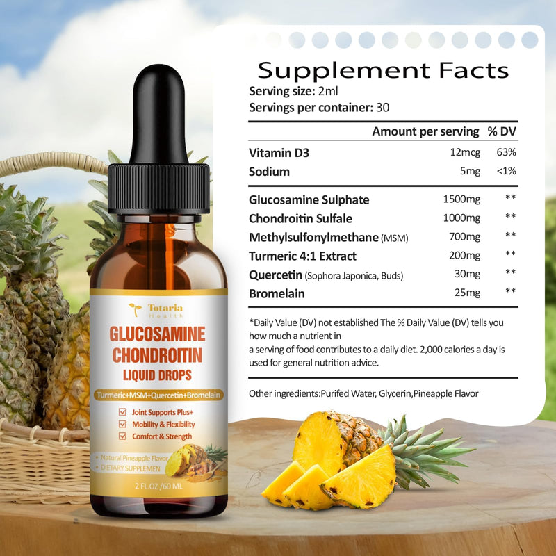 Totaria (2 Packs) Glucosamine Chondroitin MSM Support Joint Health - Chondroitin Sulfate Supplement Turmeric, Quercetin, Bromelain, MSM Oil 2 Fl Oz (Pack of 2)