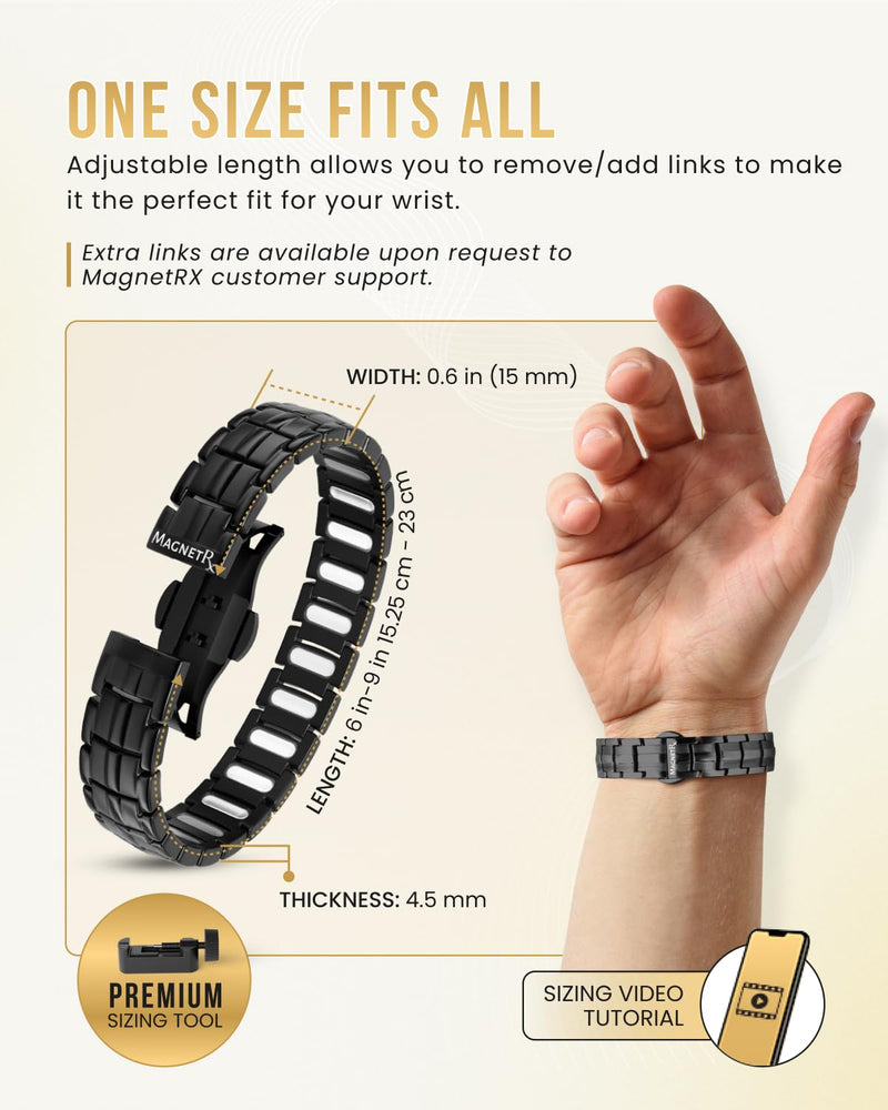 [Australia] - MagnetRX¬Æ Magnetic Bracelets for Men - EllipseMAX 5X Strength 5,000 Gauss Magnets - Designed in USA & Patent Pending - Premium Titanium Mens Magnetic Bracelet & Adjustable Length (Black) Black 5X Strength - EllipseMAX (5,000 Gauss) 