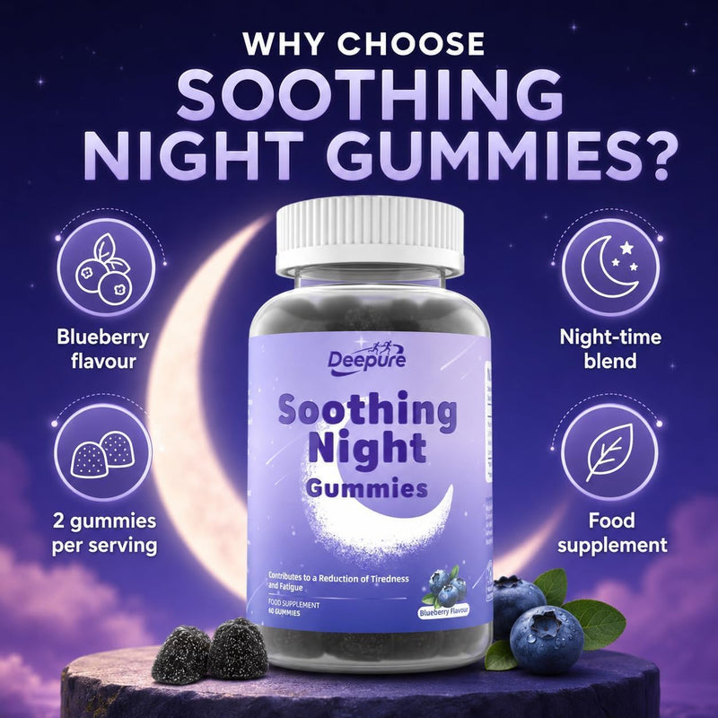 Sleep Gummies for Adults, Magnesium Bisglycinate with L-Theanine Lemon Balm Ashwagandha Root Extract, Vegan Gluten Free Non-GMO Blueberry Flavour Night Time Gummies, 60 Gummies