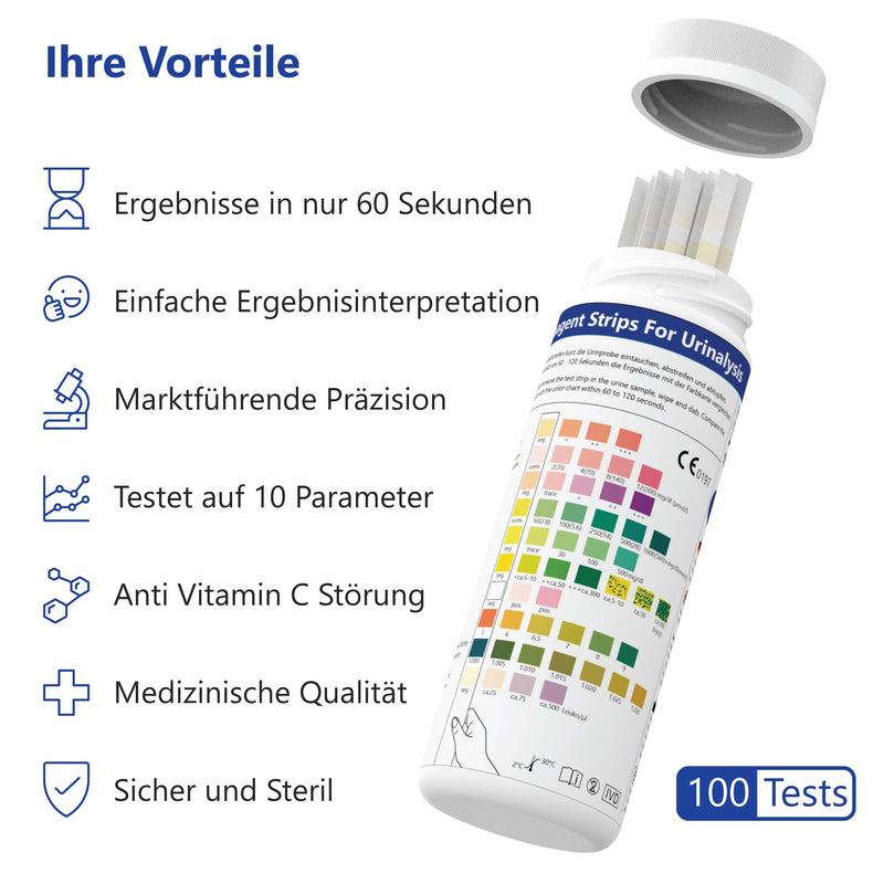 [Australia] - 100x LuxmedIQ urine test strips - 10 parameters urinalysis health test - tests for urinary tract infections, bladder infections. Ketosis, diabetes, kidney disease, liver disease, dehydration 