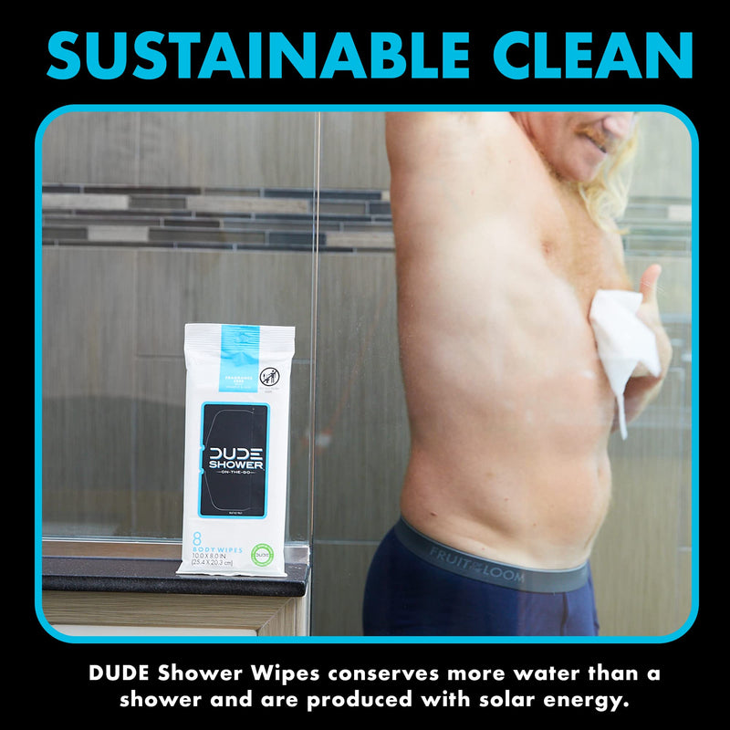 [Australia] - DUDE Wipes - On-The-Go Shower Wipes - 3 Pack, 24 Wipes - Unscented Extra-Large Wipes - Vitamin E & Aloe Full Body Shower Replacement Wipes 8 Count (Pack of 3) 