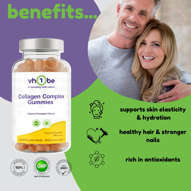 High Strength Collagen Gummies for Women and Men - 90 Natural Pineapple Flavour Collagen Supplement | High Absorption Collagen Complex for Hair, Skin & Nails - Three Months Supply, UK Made