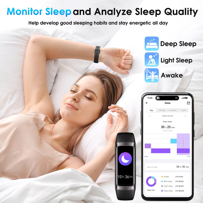 [Australia] - Fitness Tracker, 24/7 Heart Rate Blood Oxygen Blood Pressure Body Temp Monitor Sleep Calorie Tracker with 1.1" AMOLED Touch Color Screen Pedometer Smart Watch Waterproof for Women Men Black 
