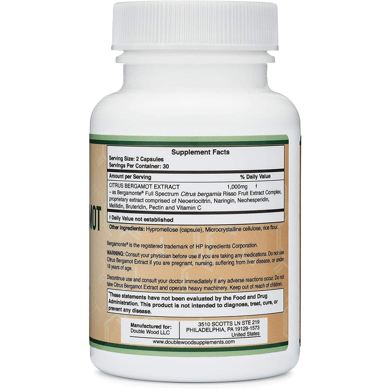 [Australia] - Citrus Bergamot Supplement - Only Patented, Clinically Proven Bergamot Extract - 1,000mg Servings (Sourced from Italy) (60 Capsules) by Double Wood 