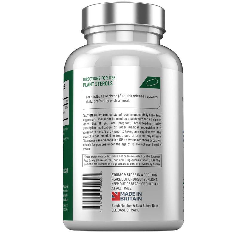 Plant Sterols 1,200mg (Maximum Dose in UK) 180 Capsules, Superior Cholesterol Lowering Supplements (Beta-Sitosterol + Stigmasterol + Campesterol) 3 Form High Strength Complex