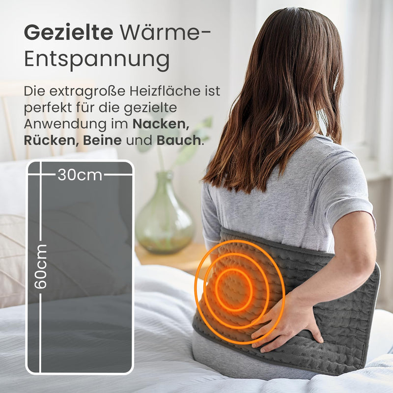 [Australia] - Cosi Home heating pad 60 x 30 cm with microfleece cover - extra large, machine washable electric heating pad with automatic switch-off and fast heating technology - for warmth and relaxation - gray 