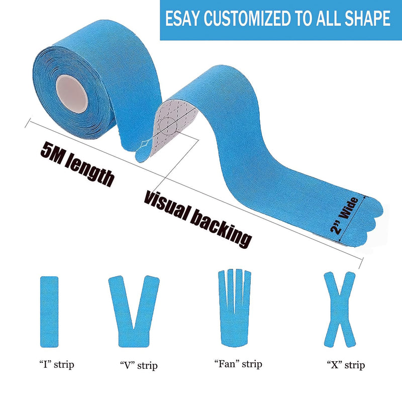 Kinesiology Tape Pro Athletic Sports (3 Rolls,60 Precut Strips) Waterproof Breathable Latex Free Tape for Ankle Wrists Knees Elastic Running Tennis Swimming Football Sports Activities Tapes(Blue) 3 pack Blue