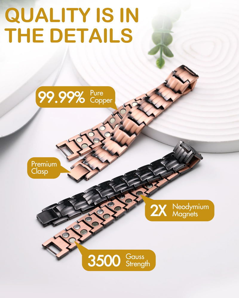 [Australia] - Feraco Men's Copper Magnetic Bracelet Elegant 99.99% Solid Copper Bracelets with Double-Row Strong Magnets,Magnetic Jewelry (Copper) 
