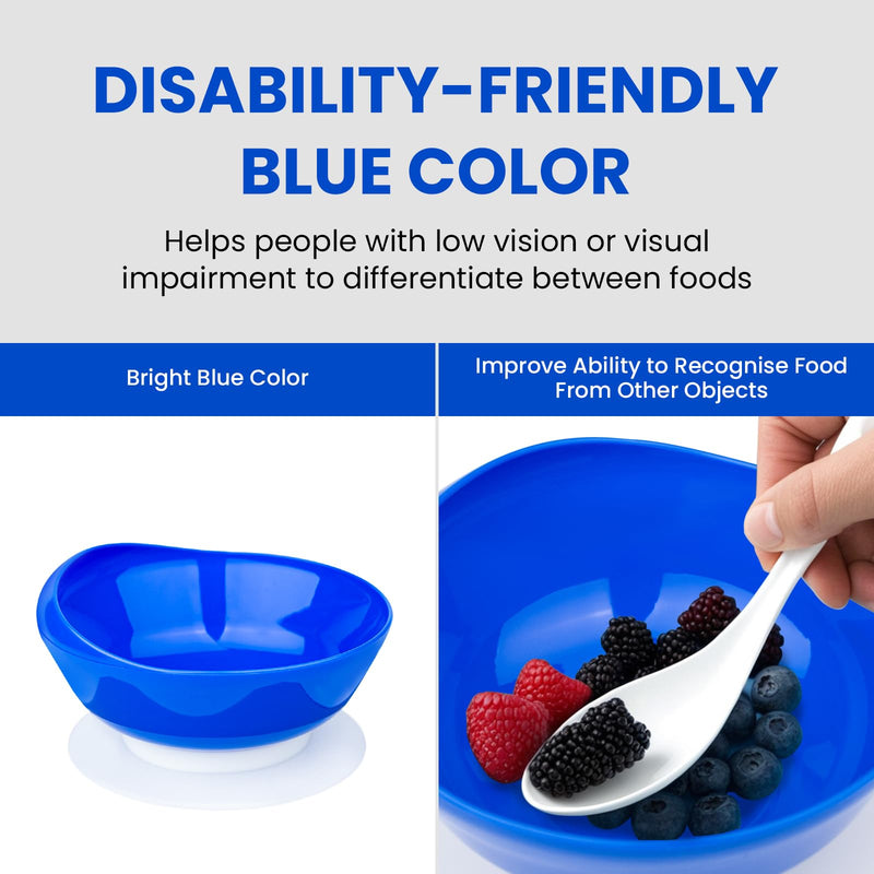 [Australia] - 2Pack Spill Proof Scoop Bowl with Non-Skid Suction Base, Adaptive Self-Feeding Dinnerware for Elderly and Disabled Two Bowls Blue 