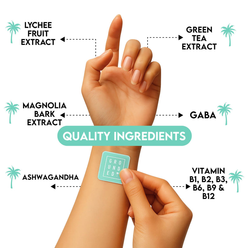 Grounded Calm Travel Patches | 11 Premium Ingredients | Relax, Unwind, De-Stress | Perfect for Flying | Plant Based Calming Formula | x30 Vegan Friendly Patches | UK Made