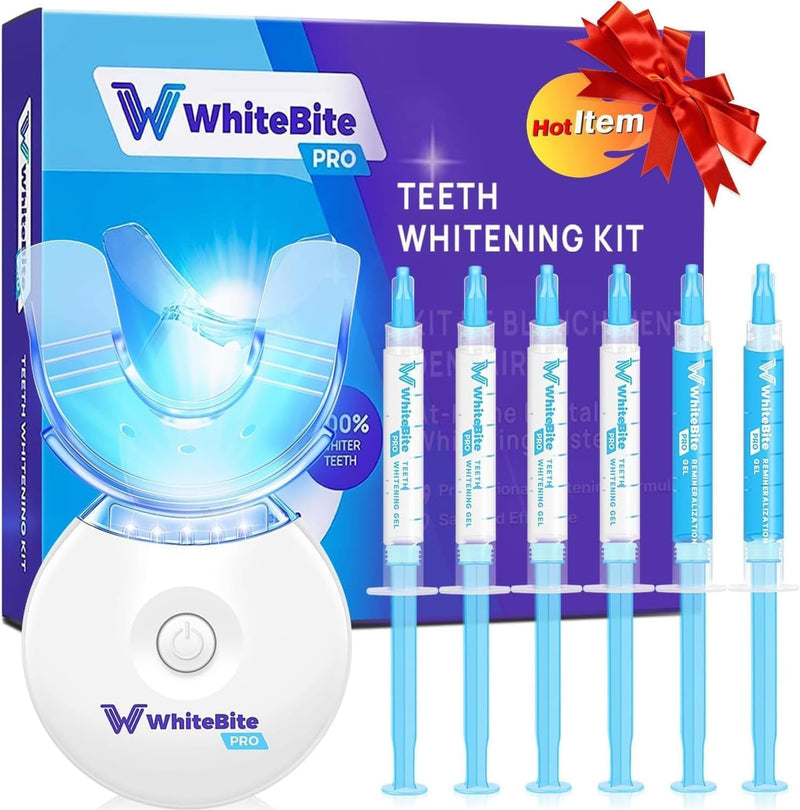 Whitebite Pro Teeth Whitening Kit for Sensitive Teeth | 4 Whitening Gels & 2 Remineralizing Gels | LED Light System for Fast Results | Professional Dental Grade | Enamel Safe Frozen Air