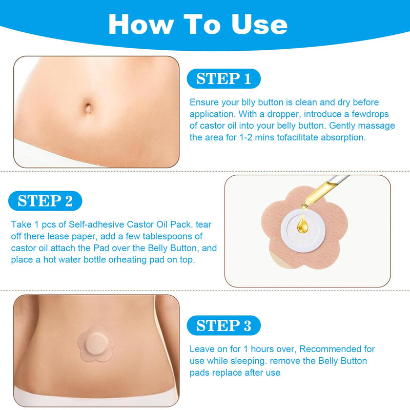 [Australia] - 50PCS Castor Oil Patches, FDA/MDR Certified Carrier Patches for Castor Oil | Medical-Grade Self-Adhesive Pads | Belly Button Patch for Caster Oil, Portable Breathable Anti Leakage Anti-Slip No Wash 