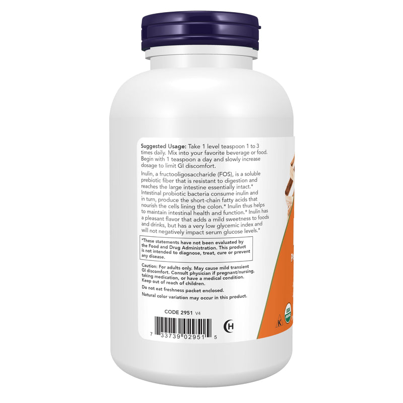NOW Foods Supplements, Inulin Prebiotic Pure Powder, Certified Organic, Non-GMO Project Verified, Intestinal Support*, 1-Pound 1 Pound (Pack of 1)