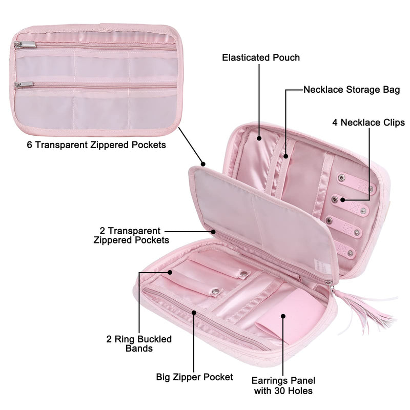 MOSISO Hard Travel Case Storage Bag Compatible with Revlon One-Step Hair Dryer Brush & Volumizer & Styler &Travel Jewelry Organizer Case, Folio Portable Jewelry Bag with PU Handle, Black&Pink