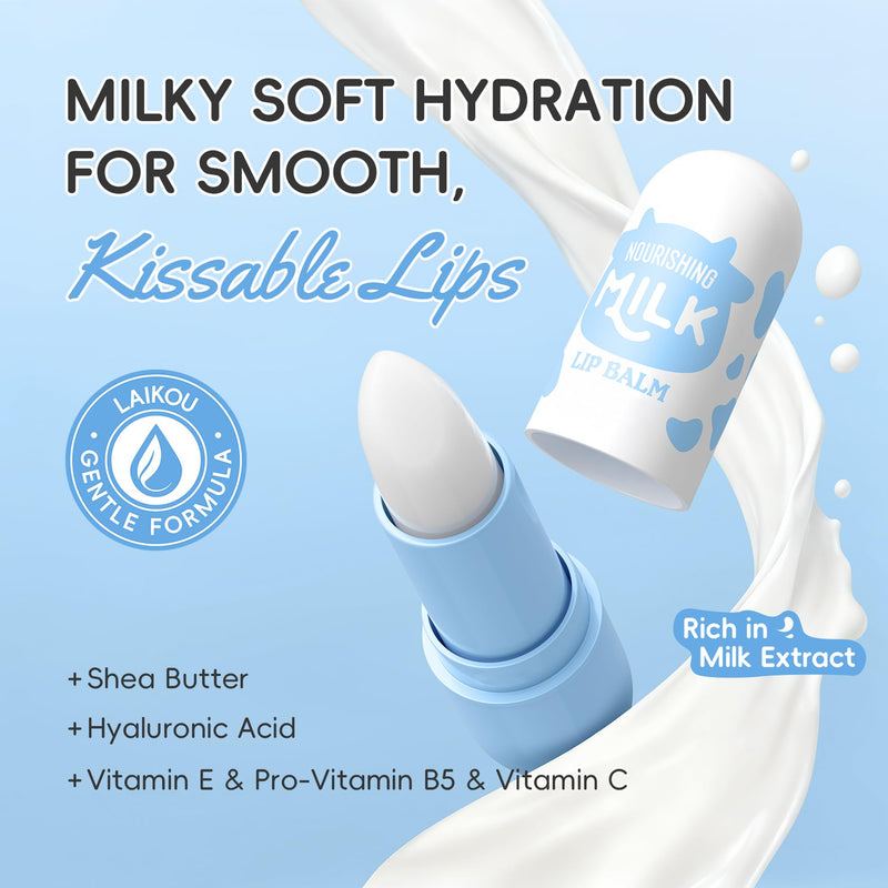 Milk Lip Balm Hydrating, Lip Moisturizer With Hyaluronic Acid, Shea Butter, Vitamin E, Skincare Overnight Lip Repair Stick Treatment Mask, 12hr Long-Lasting Moisture, Gifts for Women, 0.12 oz Transparent - Milk