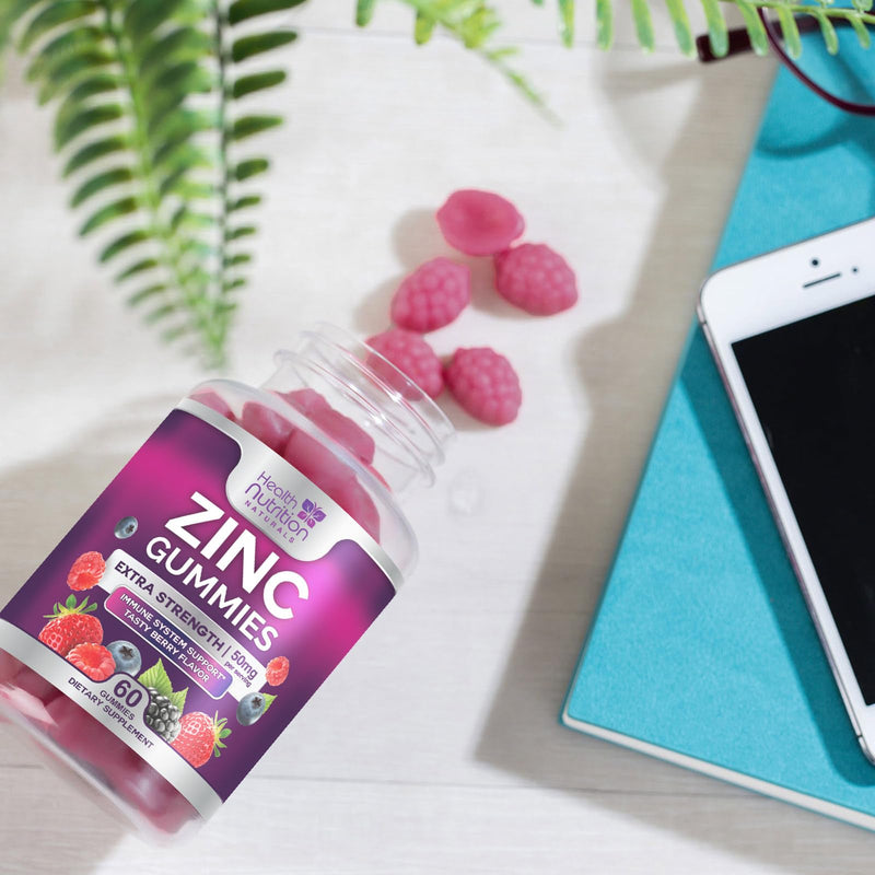 [Australia] - Zinc Supplement 50mg Gummies for Adults - Max Strength Skin Health & Immune Support Gummy, Vegan, Non-GMO & Gluten Free, Nature‚Äôs Antioxidant & Bone Health Chewable Tasty Berry Flavor - 60 Gummies 60 Count (Pack of 1) 