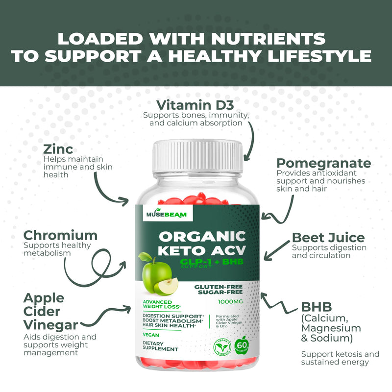 [Australia] - Organic Keto ACV Gummies Advanced Weight Loss - Gluten & Sugar Free Belly Fat Burner Apple Cider Vinegar Diet Supplement for Women Men (1000MG) 