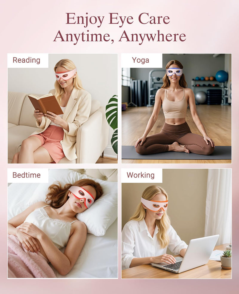 Red Light Therapy for Eyes, Wireless Under-Eye Red Light Therapy Mask with Timing Function, 3 Modes for Eyes Bags, Dark Circles, Fine Lines, Rechargeable Home Skincare Eye Mask