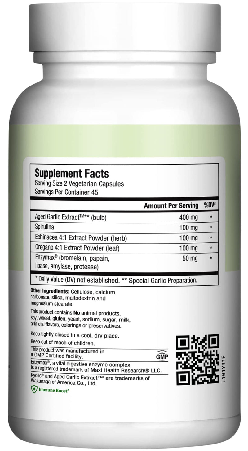 [Australia] - Maxi Health - Maxi Biotic Aged Garlic Extract Capsules (90 Count) | Kyolic Garlic Supplement with Spirulina, Echinacea, Oregano and Enzymax - Natural Antioxidant - Wellness Support 90 Count (Pack of 1) 