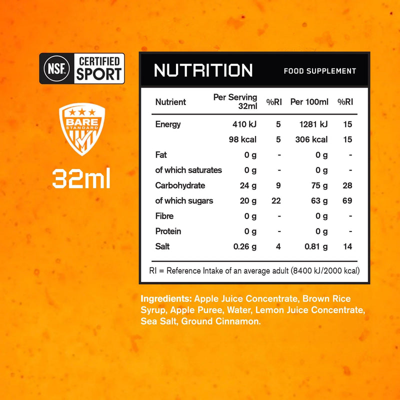 Bare Performance Nutrition BPN Go Gel, Vegan + Gluten Free Running Gel with 24g of Carbohydrates & 100 Calories per Pack, 10 Single-Serving, Apple Cinnamon
