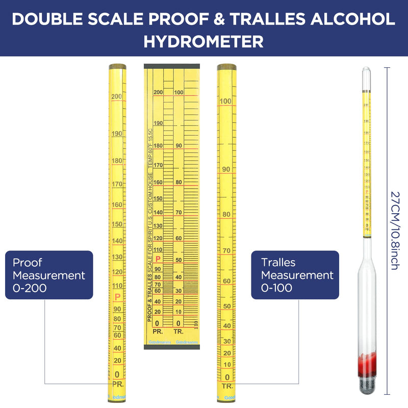 Weewooday 3 Pieces Hydrometer Alcohol High Accurate 0-200 Proof & Tralle Moonshine Alcoholmeter Proof Tester for Liquor Distilling