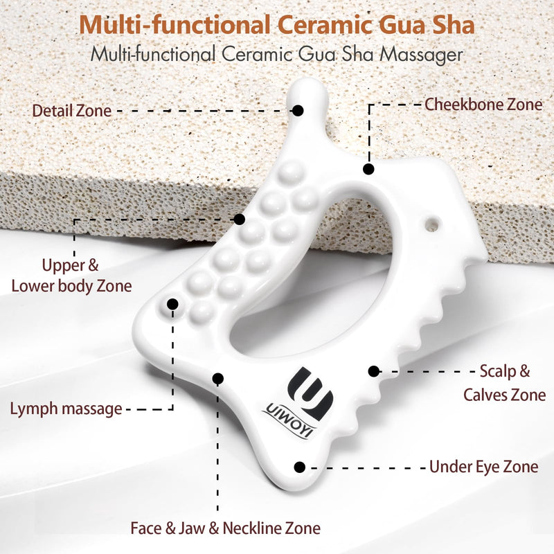 [Australia] - 6-in-1 Ceramic Body Gua Sha Facial Tools | Lymphatic Drainage Tool, Face Sculpting Tool & Acupressure Tool | Body Guasha | Trigger Point Massage Tool for Fascia Massage and Cellulite 
