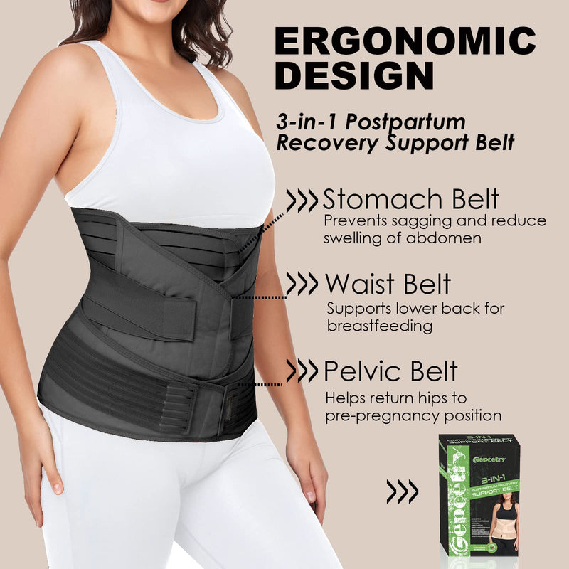 [Australia] - 3 in 1 Postpartum Belly Band Wrap Support Recovery Girdles Abdominer Binder Post Surgery Belly&Waist&Pelvis Support Belt & Back Brace (Black, Large) Black 