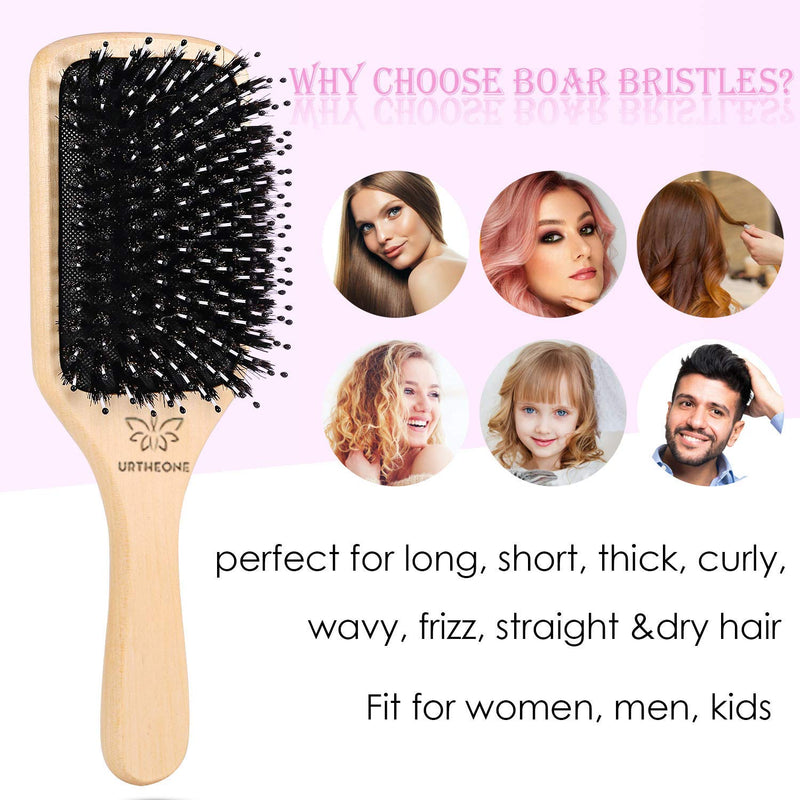 Boar Bristle Hair Brush and Comb Set for Women Men Kids, Best Natural Wooden Paddle Hairbrush and Small Travel Styling Brush for Wet or Dry Hair Detangling Smoothing Massaging wooden2