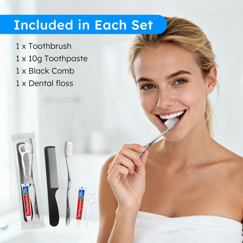 [Australia] - Travel Toothbrushes with Toothpaste, Disposable Toothbrushes, Hygiene Kits in Bulk with Floss Picks, Combs, Individually Packaged, Suitable for Home, Travel, and Hotels (100-PACK) 100 