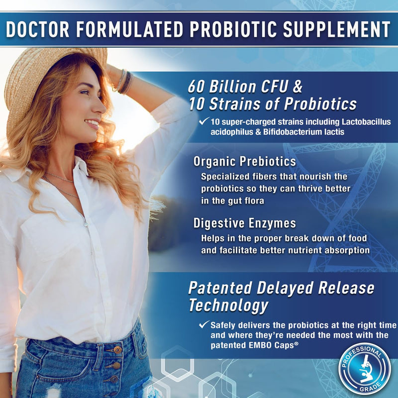 Purely Optimal Probiotics for Digestive Health, 60 Billion CFU – Delayed-Release with Digestive Enzymes & Organic Prebiotics – Bloating, Immune & Energy Support, 30 Caps Unflavored 30 Count (Pack of 1)