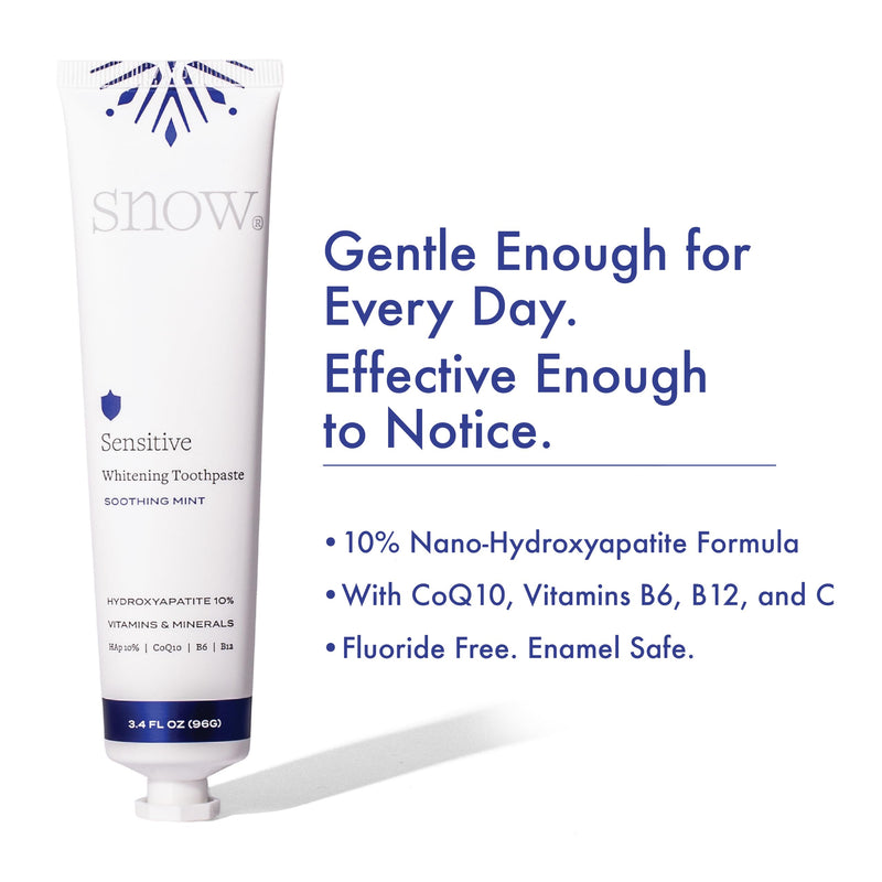 SNOW Sensitive Teeth Whitening Toothpaste with hydroxyapatite, Mint, 3.4 oz | 10% hydroxyapatite with CoQ10 vitamins B6 B12 and C, gentle daily formula, fluoride free, paraben free