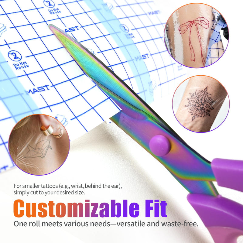 Mast Tattoo Cover Ultra Large Roll - Thin 8" x 33 Yard Waterproof Transparent Film for Tattoo Aftercare Initial Healing & Skin Protection Breathable Adhesive Bandage Wrap