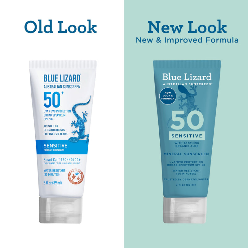 [Australia] - Blue Lizard SENSITIVE Mineral Sunscreen with Zinc Oxide, SPF 50+, Water Resistant, UVA/UVB Protection with Smart Cap Technology - Fragrance Free, 3 oz. Tube SPF 50+ 3 Fl Oz (Pack of 1) 